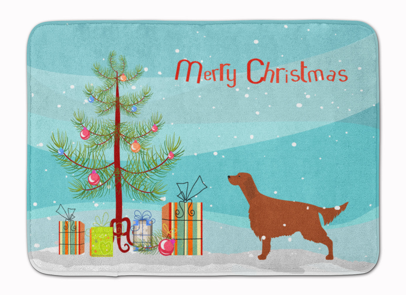 Irish Setter Merry Christmas Tree Memory Foam Kitchen Mat Machine Washable Anti-Fatigue Cushion Comfort Bath or Kitchen Rug