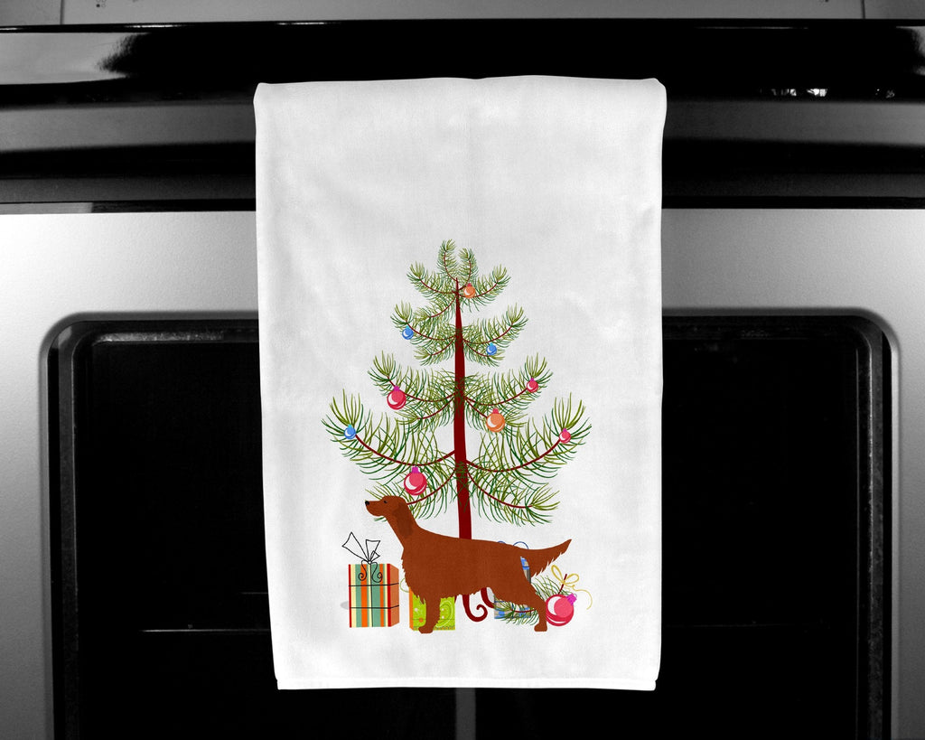 Irish Setter Merry Christmas Tree Kitchen Towel Set of 2 White Dish Towels Decorative Bathroom Hand towel for Hand, Face, Hair, Yoga, Tea, Dishcloth, 19 X 28", White