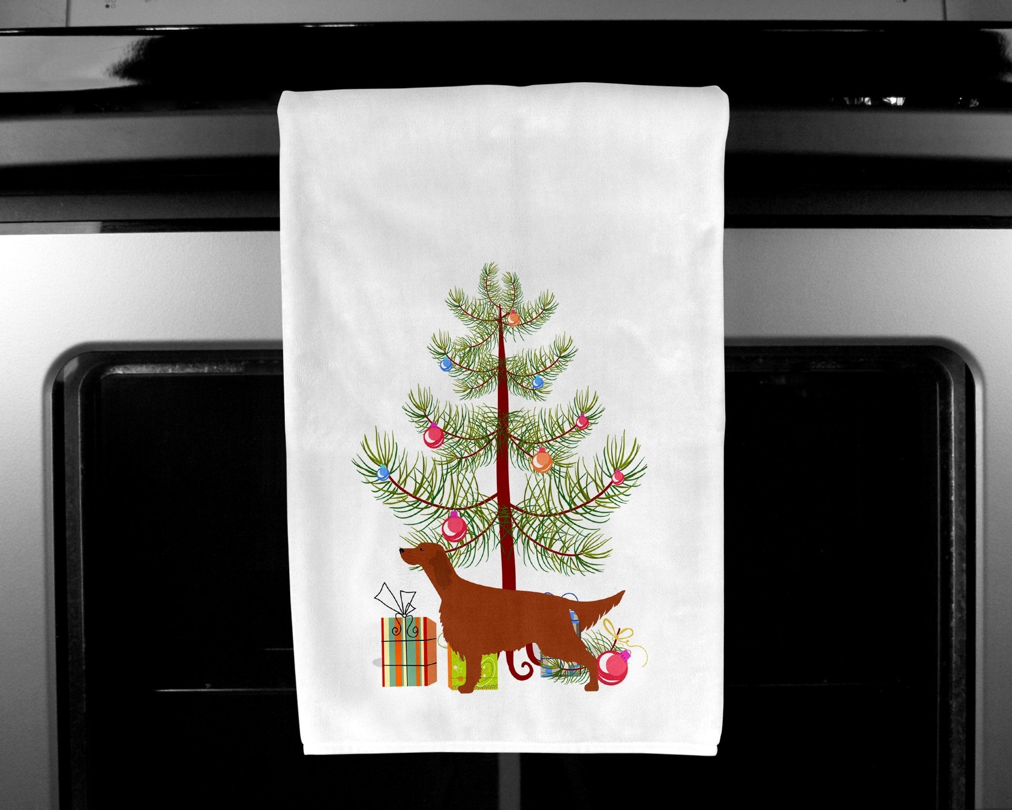 Irish Setter Merry Christmas Tree Kitchen Towel Set of 2 White Dish Towels Decorative Bathroom Hand towel for Hand, Face, Hair, Yoga, Tea, Dishcloth, 19 X 28", White
