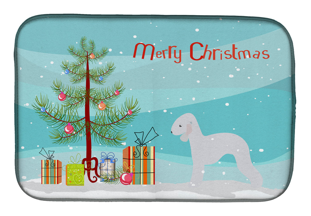 Bedlington Terrier Merry Christmas Tree Dish Drying Mat Absorbent Dish Drying Mat Pad for Kitchen Counter Dish Drainer Mat for Countertop, 14 x 21", Multicolor