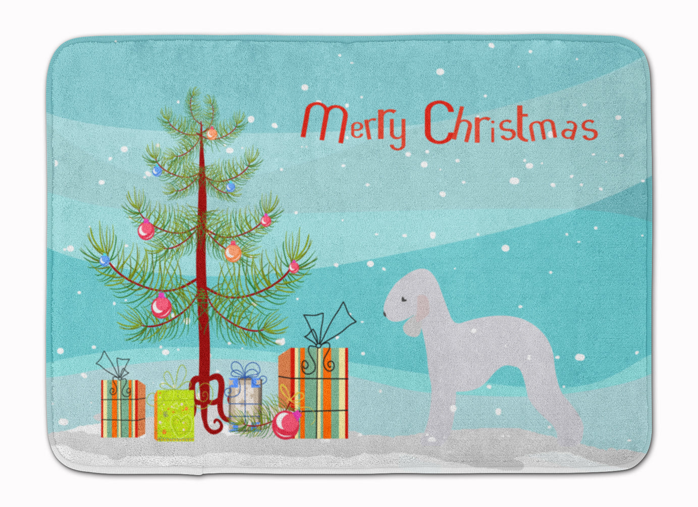 Bedlington Terrier Merry Christmas Tree Memory Foam Kitchen Mat Machine Washable Anti-Fatigue Cushion Comfort Bath or Kitchen Rug