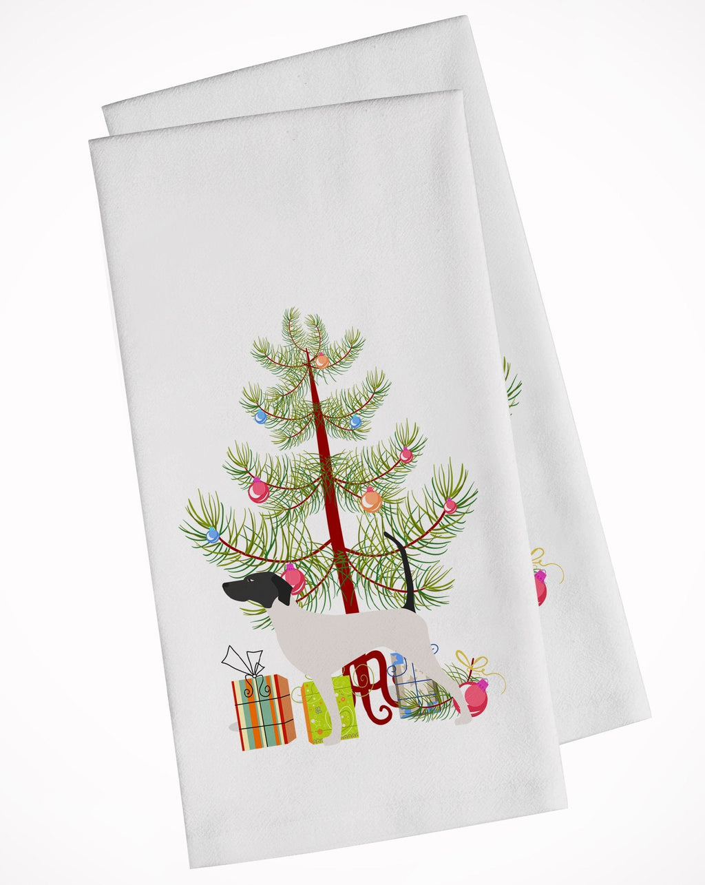 English Pointer Merry Christmas Tree Kitchen Towel Set of 2 White Dish Towels Decorative Bathroom Hand towel for Hand, Face, Hair, Yoga, Tea, Dishcloth, 19 X 28", White