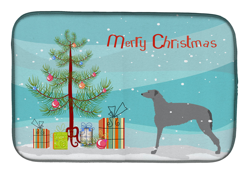 Scottish Deerhound Merry Christmas Tree Dish Drying Mat Absorbent Dish Drying Mat Pad for Kitchen Counter Dish Drainer Mat for Countertop, 14 x 21", Multicolor