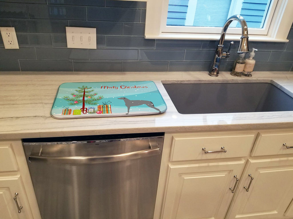 Scottish Deerhound Merry Christmas Tree Dish Drying Mat Absorbent Dish Drying Mat Pad for Kitchen Counter Dish Drainer Mat for Countertop, 14 x 21", Multicolor