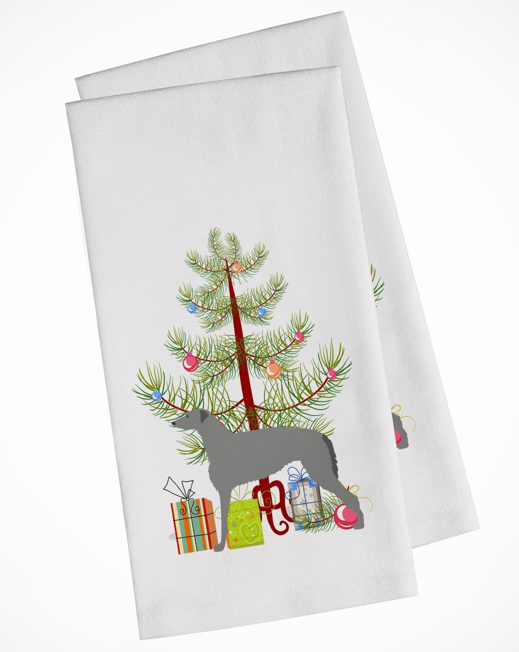 Scottish Deerhound Merry Christmas Tree Kitchen Towel Set of 2 White Dish Towels Decorative Bathroom Hand towel for Hand, Face, Hair, Yoga, Tea, Dishcloth, 19 X 28", White