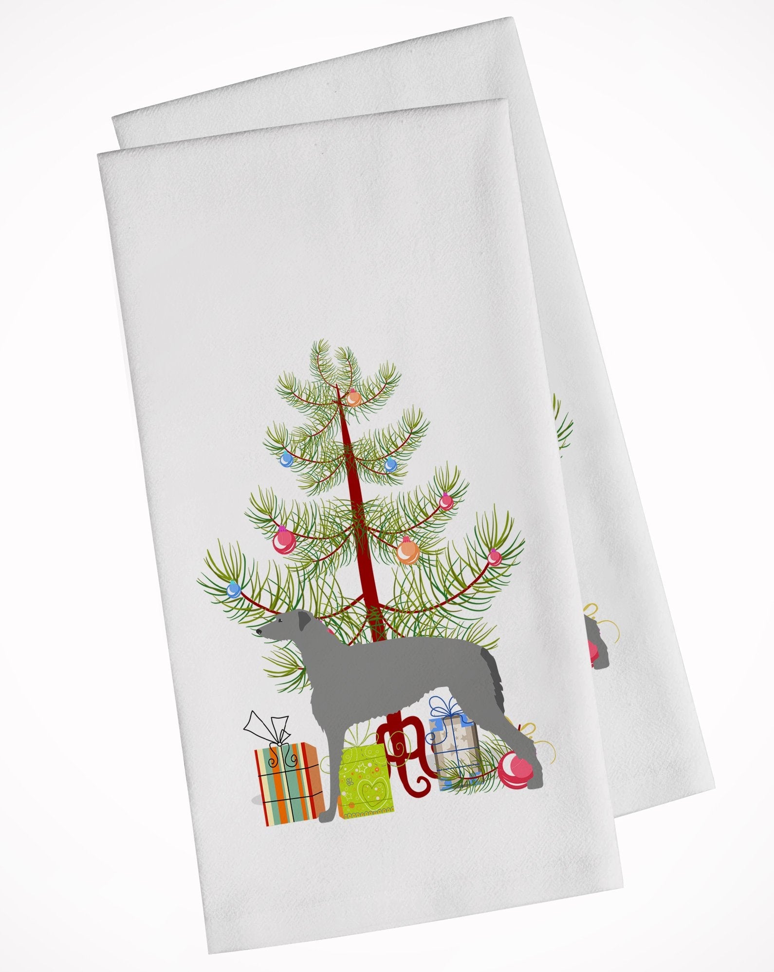 Scottish Deerhound Merry Christmas Tree Kitchen Towel Set of 2 White Dish Towels Decorative Bathroom Hand towel for Hand, Face, Hair, Yoga, Tea, Dishcloth, 19 X 28", White