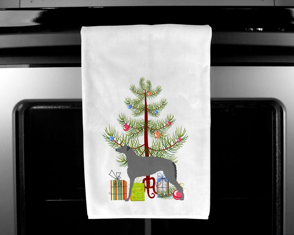 Scottish Deerhound Merry Christmas Tree Kitchen Towel Set of 2 White Dish Towels Decorative Bathroom Hand towel for Hand, Face, Hair, Yoga, Tea, Dishcloth, 19 X 28", White
