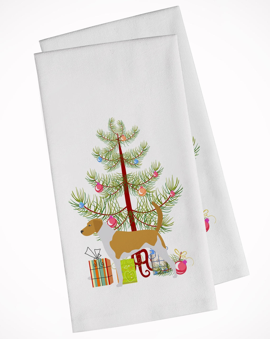 American Foxhound Merry Christmas Tree Kitchen Towel Set of 2 White Dish Towels Decorative Bathroom Hand towel for Hand, Face, Hair, Yoga, Tea, Dishcloth, 19 X 28", White