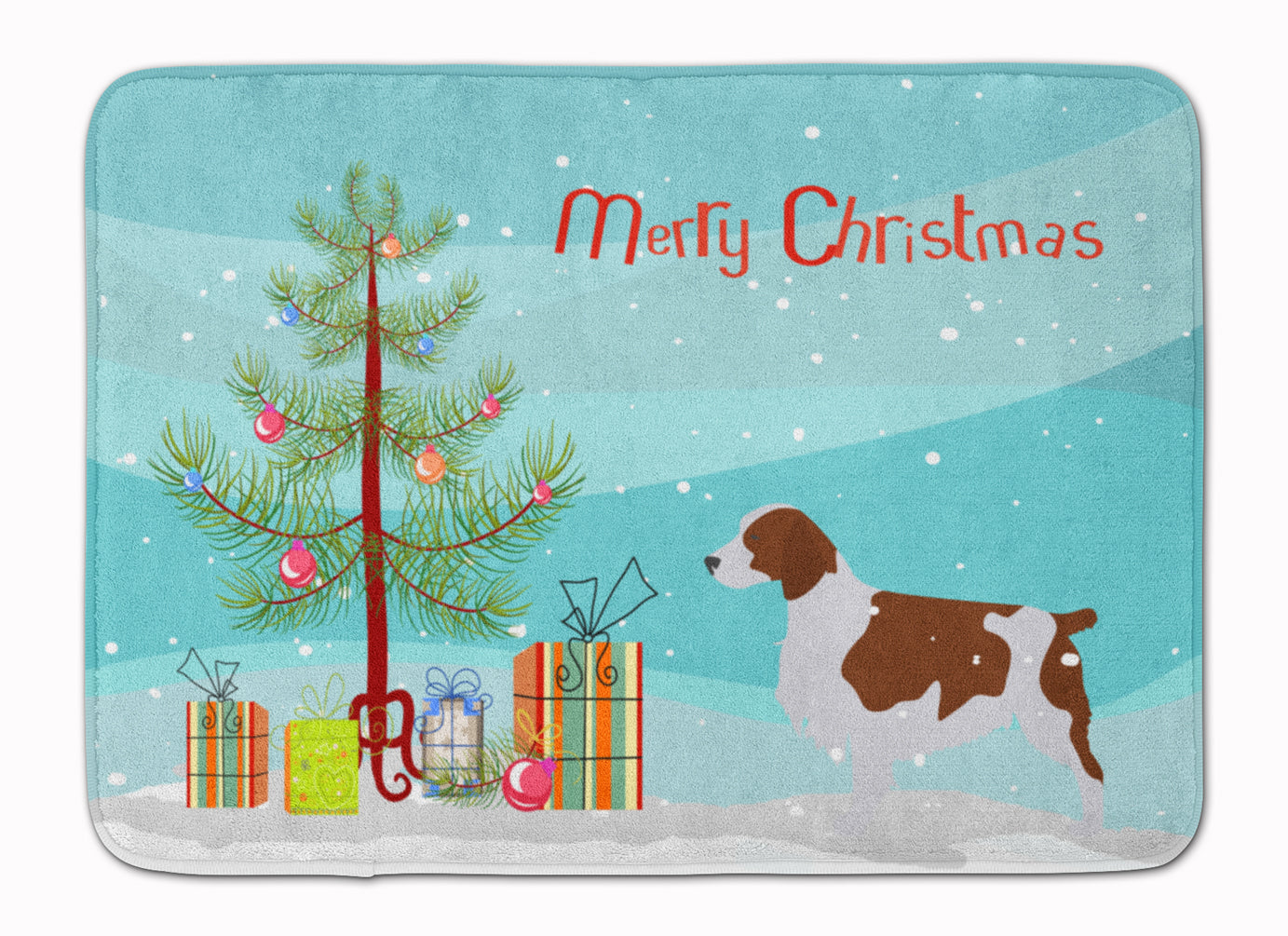 Welsh Springer Spaniel Merry Christmas Tree Memory Foam Kitchen Mat Machine Washable Anti-Fatigue Cushion Comfort Bath or Kitchen Rug