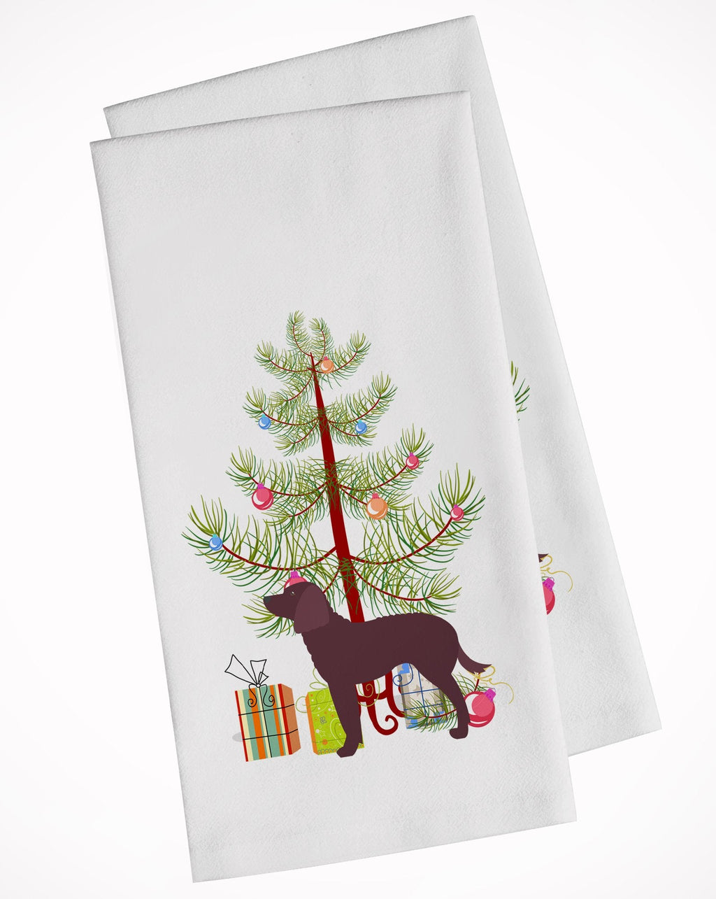 American Water Spaniel Merry Christmas Tree Kitchen Towel Set of 2 White Dish Towels Decorative Bathroom Hand towel for Hand, Face, Hair, Yoga, Tea, Dishcloth, 19 X 28", White