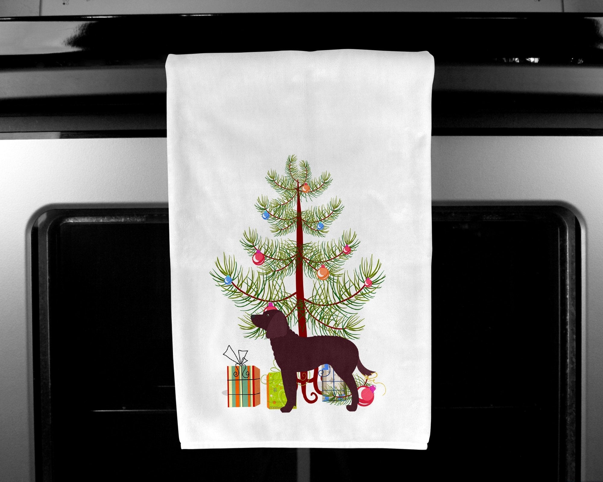 American Water Spaniel Merry Christmas Tree Kitchen Towel Set of 2 White Dish Towels Decorative Bathroom Hand towel for Hand, Face, Hair, Yoga, Tea, Dishcloth, 19 X 28", White