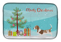 Basset Hound Merry Christmas Tree Dish Drying Mat Absorbent Dish Drying Mat Pad for Kitchen Counter Dish Drainer Mat for Countertop, 14 x 21", Multicolor
