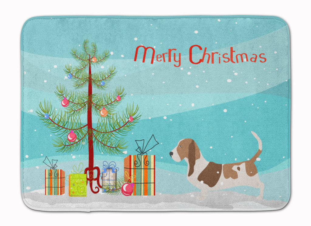 Basset Hound Merry Christmas Tree Memory Foam Kitchen Mat Machine Washable Anti-Fatigue Cushion Comfort Bath or Kitchen Rug