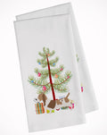 Basset Hound Merry Christmas Tree Kitchen Towel Set of 2 White Dish Towels Decorative Bathroom Hand towel for Hand, Face, Hair, Yoga, Tea, Dishcloth, 19 X 28", White