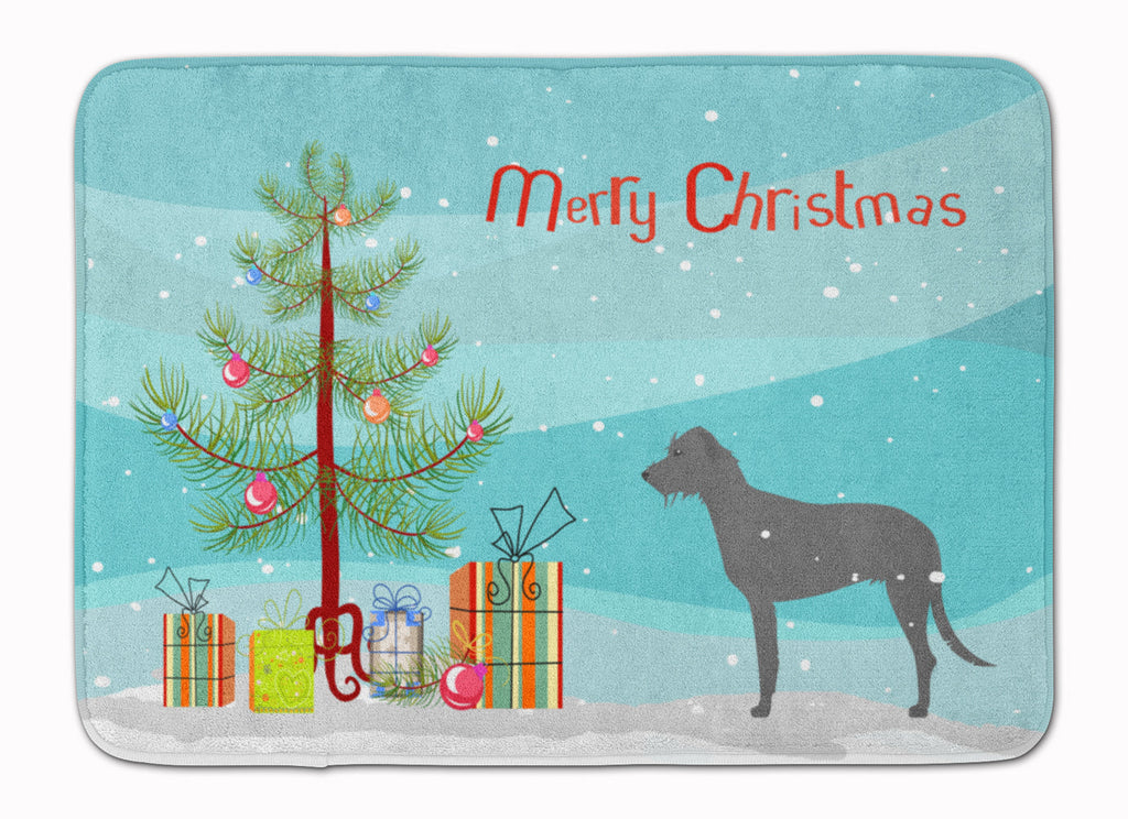 Irish Wolfhound Merry Christmas Tree Memory Foam Kitchen Mat Machine Washable Anti-Fatigue Cushion Comfort Bath or Kitchen Rug