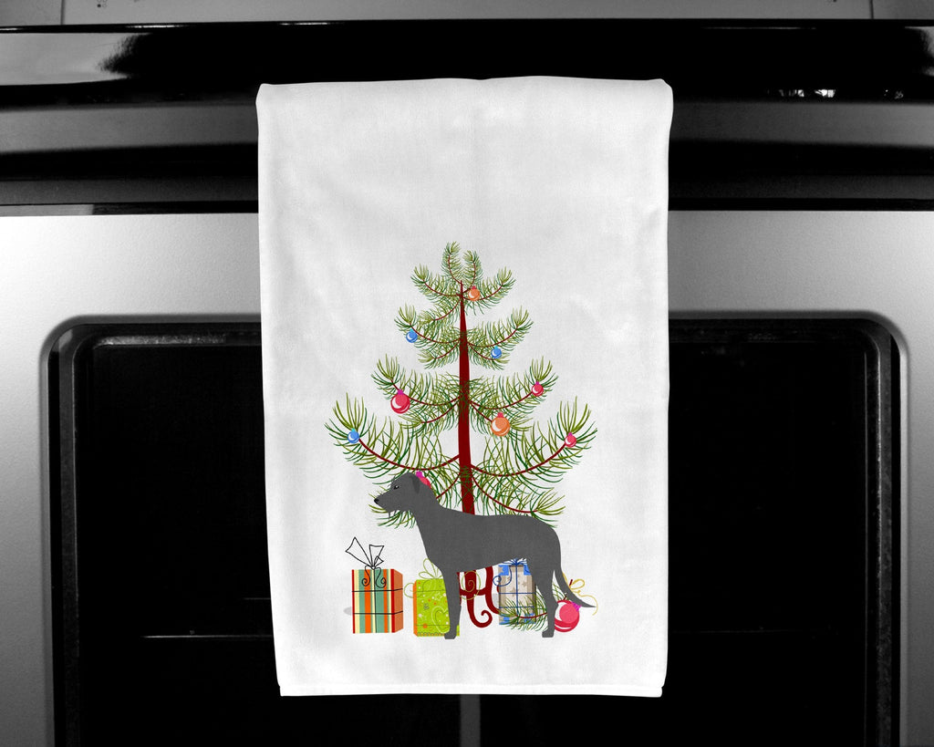 Irish Wolfhound Merry Christmas Tree Kitchen Towel Set of 2 White Dish Towels Decorative Bathroom Hand towel for Hand, Face, Hair, Yoga, Tea, Dishcloth, 19 X 28", White