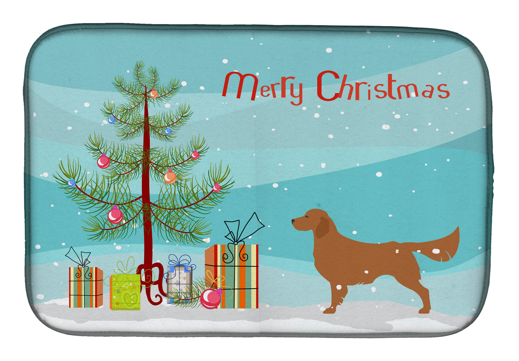 Golden Retriever Merry Christmas Tree Dish Drying Mat Absorbent Dish Drying Mat Pad for Kitchen Counter Dish Drainer Mat for Countertop, 14 x 21", Multicolor