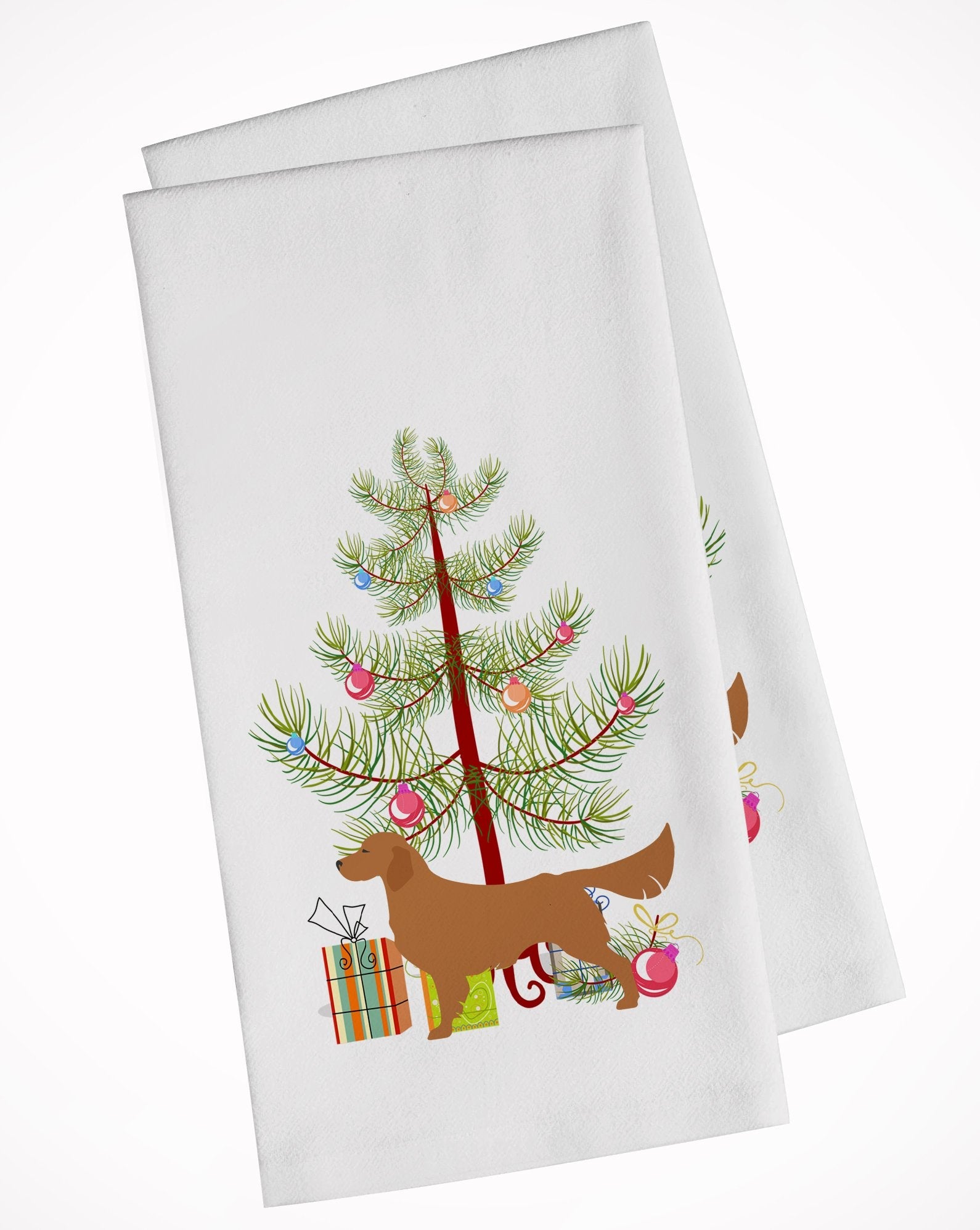 Golden Retriever Merry Christmas Tree Kitchen Towel Set of 2 White Dish Towels Decorative Bathroom Hand towel for Hand, Face, Hair, Yoga, Tea, Dishcloth, 19 X 28", White