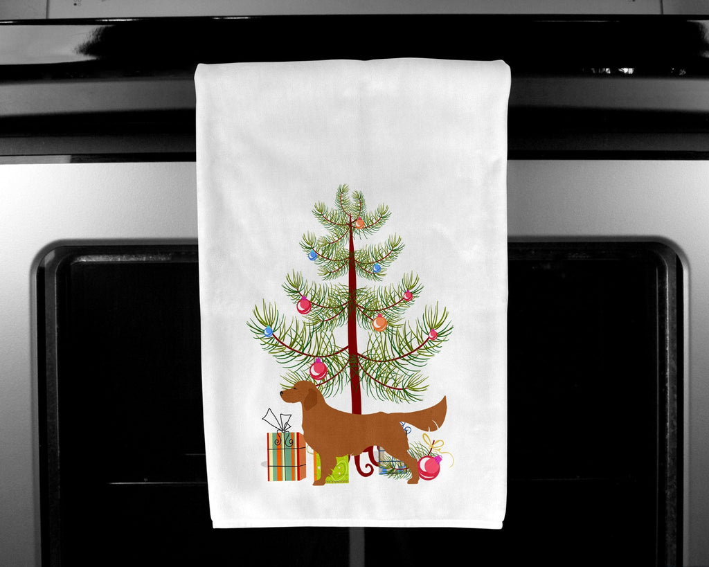 Golden Retriever Merry Christmas Tree Kitchen Towel Set of 2 White Dish Towels Decorative Bathroom Hand towel for Hand, Face, Hair, Yoga, Tea, Dishcloth, 19 X 28", White