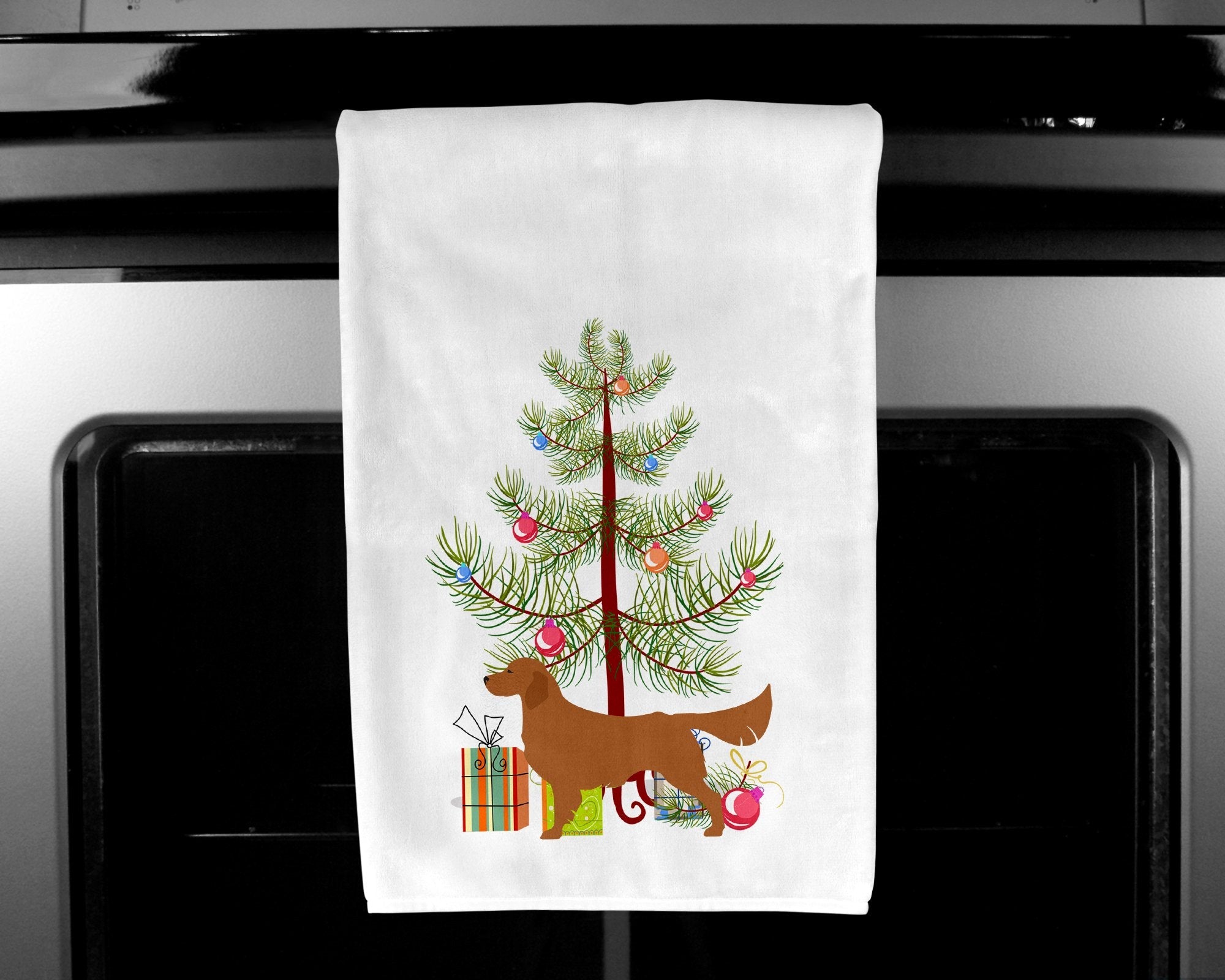 Golden Retriever Merry Christmas Tree Kitchen Towel Set of 2 White Dish Towels Decorative Bathroom Hand towel for Hand, Face, Hair, Yoga, Tea, Dishcloth, 19 X 28", White