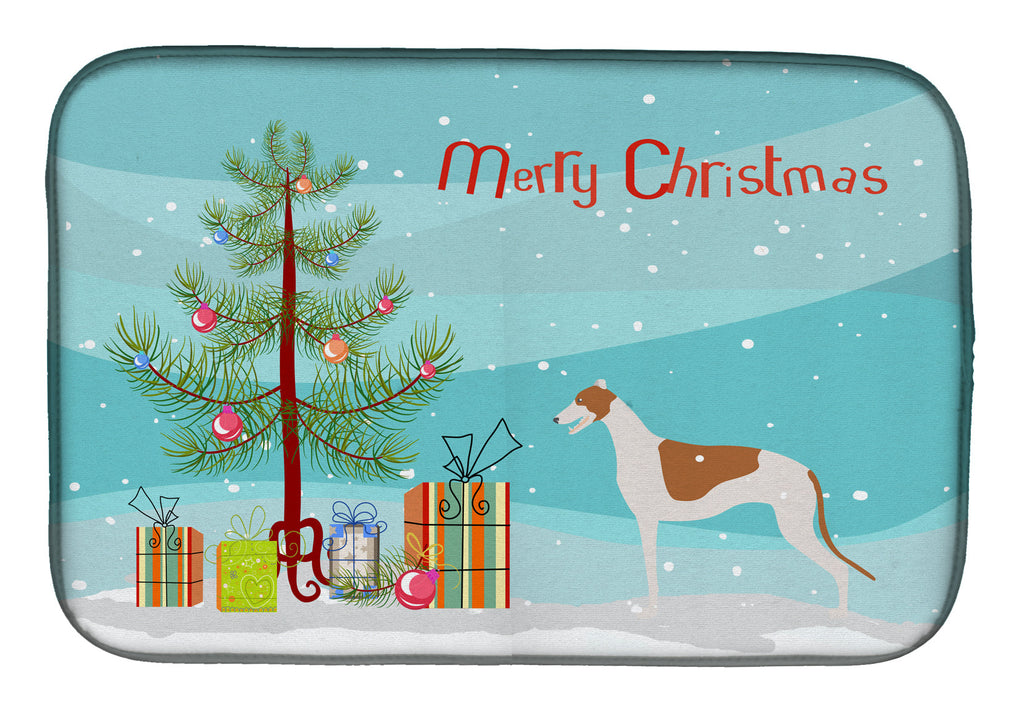 Greyhound Merry Christmas Tree Dish Drying Mat Absorbent Dish Drying Mat Pad for Kitchen Counter Dish Drainer Mat for Countertop, 14 x 21", Multicolor