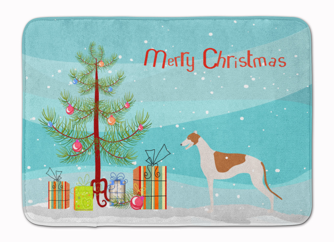 Greyhound Merry Christmas Tree Memory Foam Kitchen Mat Machine Washable Anti-Fatigue Cushion Comfort Bath or Kitchen Rug