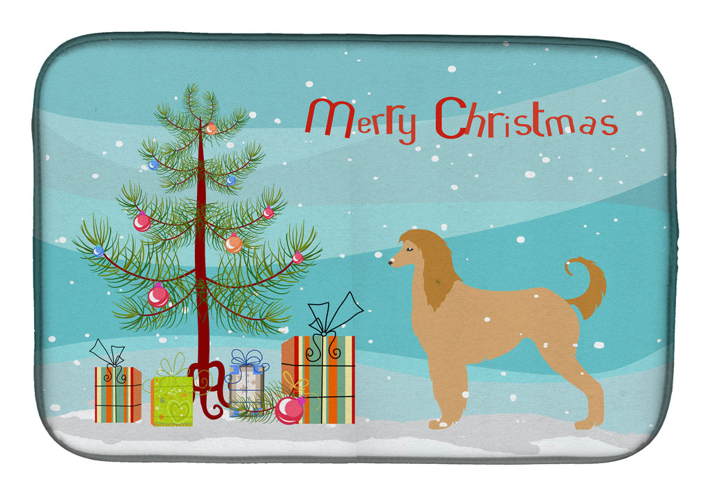Afghan Hound Merry Christmas Tree Dish Drying Mat Absorbent Dish Drying Mat Pad for Kitchen Counter Dish Drainer Mat for Countertop, 14 x 21", Multicolor