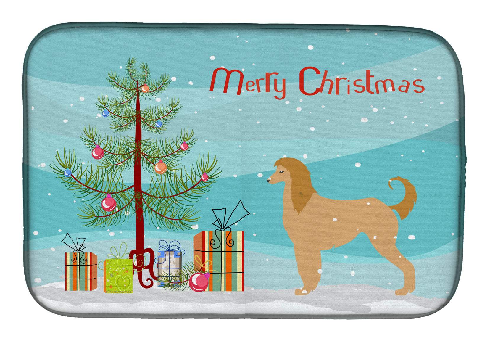 Afghan Hound Merry Christmas Tree Dish Drying Mat Absorbent Dish Drying Mat Pad for Kitchen Counter Dish Drainer Mat for Countertop, 14 x 21", Multicolor