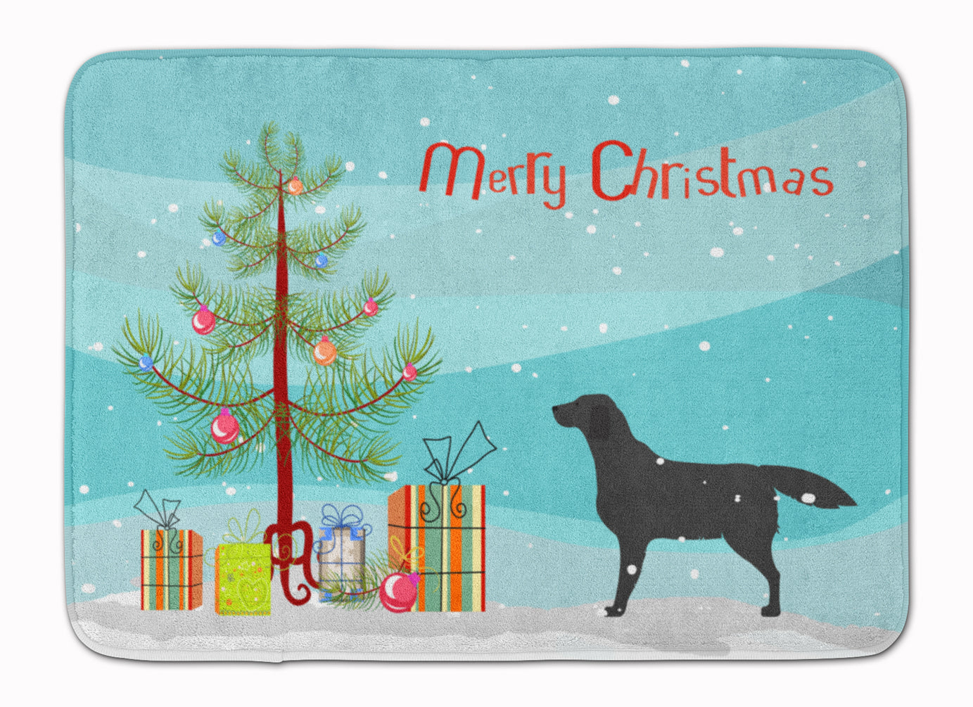 Black Labrador Retriever Merry Christmas Tree Memory Foam Kitchen Mat Machine Washable Anti-Fatigue Cushion Comfort Bath or Kitchen Rug