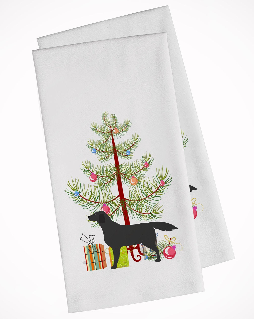 Black Labrador Retriever Merry Christmas Tree Kitchen Towel Set of 2 White Dish Towels Decorative Bathroom Hand towel for Hand, Face, Hair, Yoga, Tea, Dishcloth, 19 X 28", White