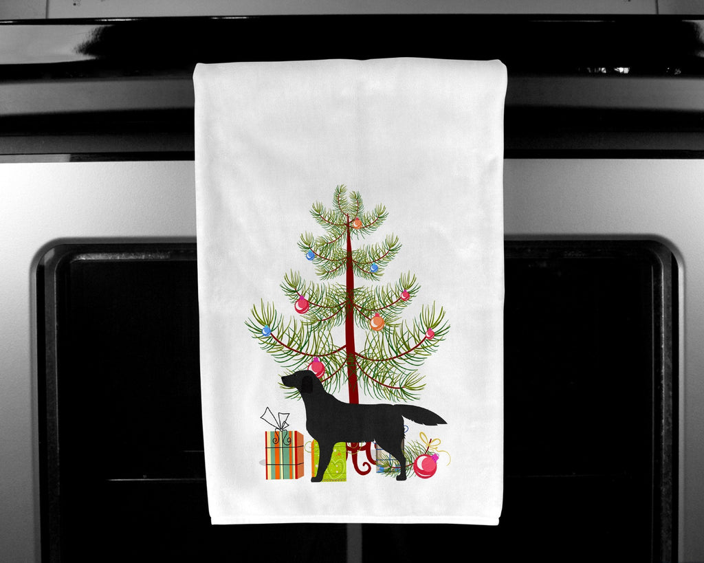 Black Labrador Retriever Merry Christmas Tree Kitchen Towel Set of 2 White Dish Towels Decorative Bathroom Hand towel for Hand, Face, Hair, Yoga, Tea, Dishcloth, 19 X 28", White