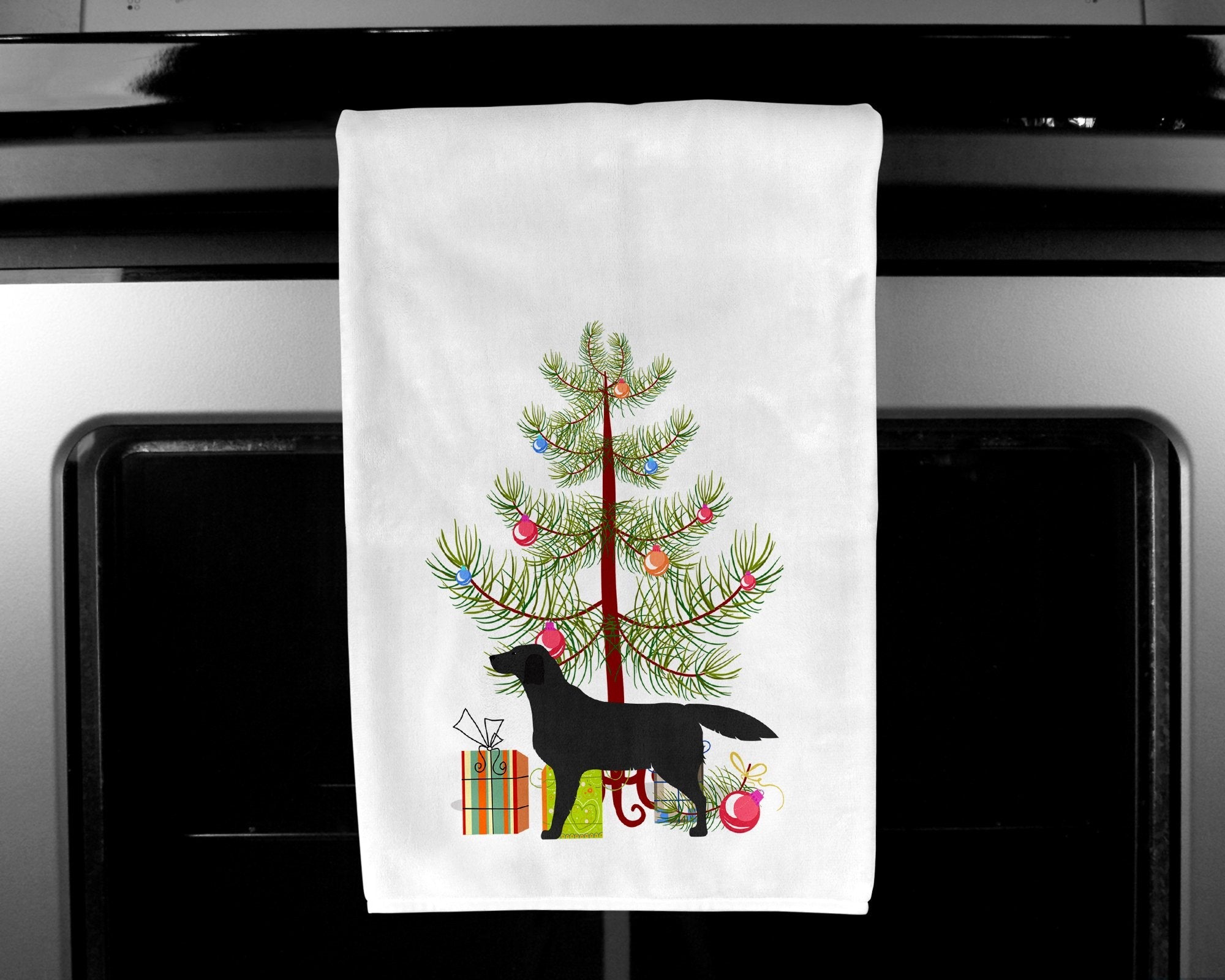 Black Labrador Retriever Merry Christmas Tree Kitchen Towel Set of 2 White Dish Towels Decorative Bathroom Hand towel for Hand, Face, Hair, Yoga, Tea, Dishcloth, 19 X 28", White