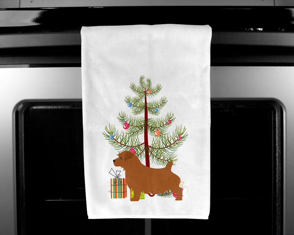 Norfolk Terrier Merry Christmas Tree Kitchen Towel Set of 2 White Dish Towels Decorative Bathroom Hand towel for Hand, Face, Hair, Yoga, Tea, Dishcloth, 19 X 28", White