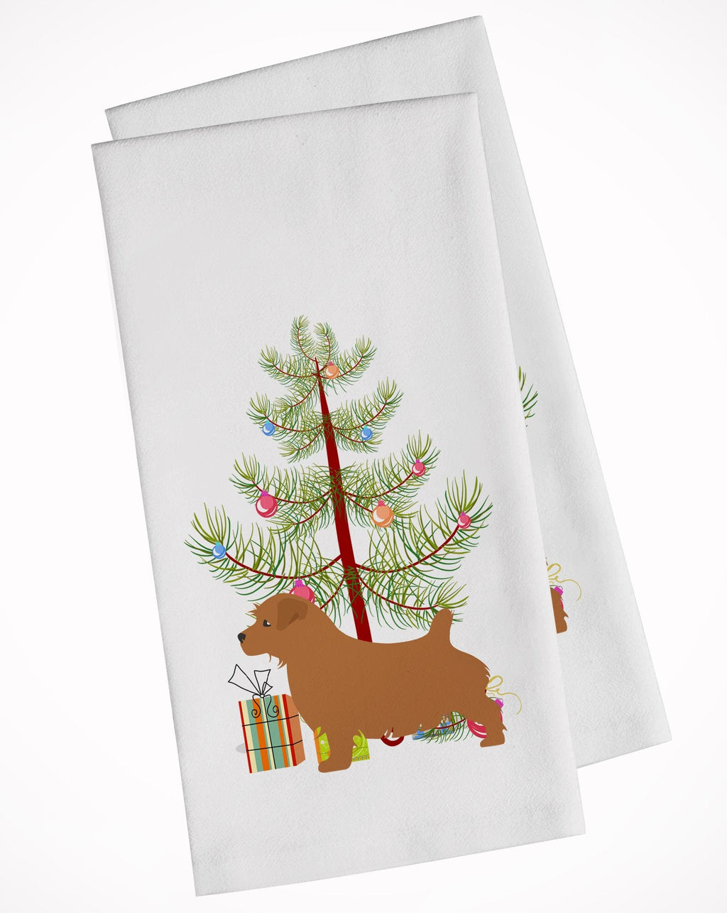 Norfolk Terrier Merry Christmas Tree Kitchen Towel Set of 2 White Dish Towels Decorative Bathroom Hand towel for Hand, Face, Hair, Yoga, Tea, Dishcloth, 19 X 28", White