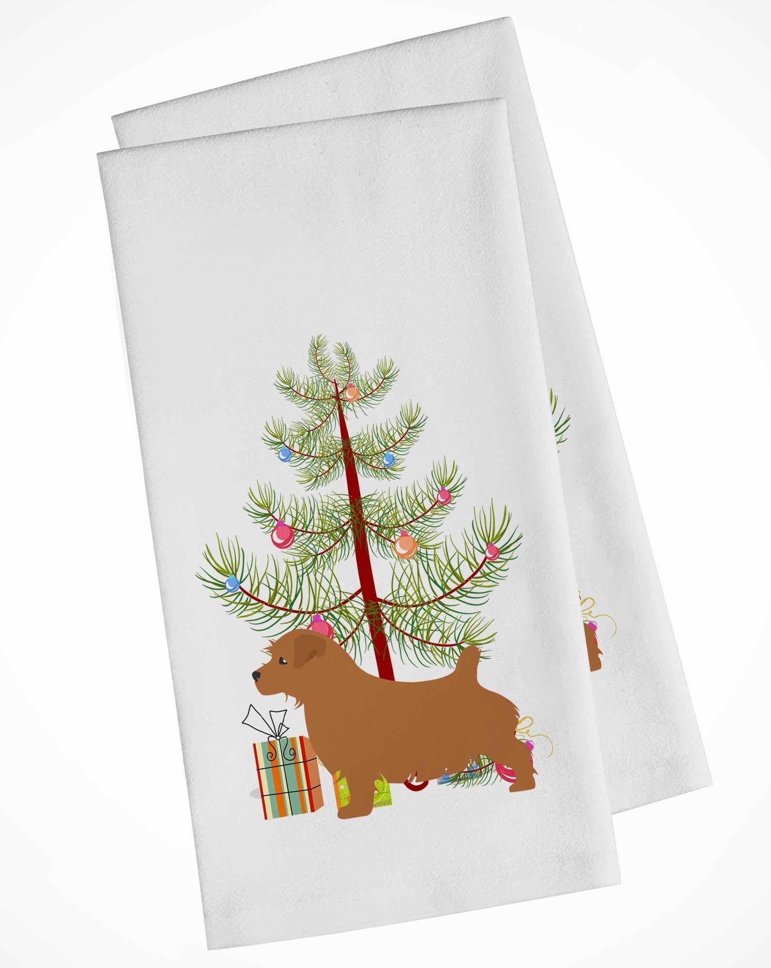 Norfolk Terrier Merry Christmas Tree Kitchen Towel Set of 2 White Dish Towels Decorative Bathroom Hand towel for Hand, Face, Hair, Yoga, Tea, Dishcloth, 19 X 28", White