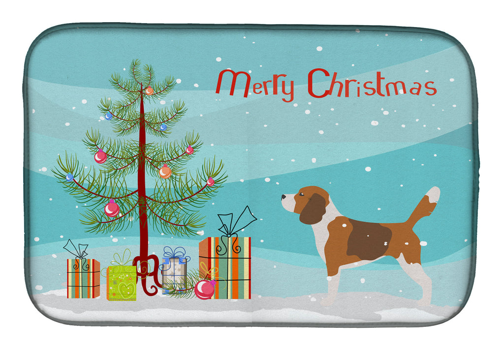 Beagle Merry Christmas Tree Dish Drying Mat Absorbent Dish Drying Mat Pad for Kitchen Counter Dish Drainer Mat for Countertop, 14 x 21", Multicolor