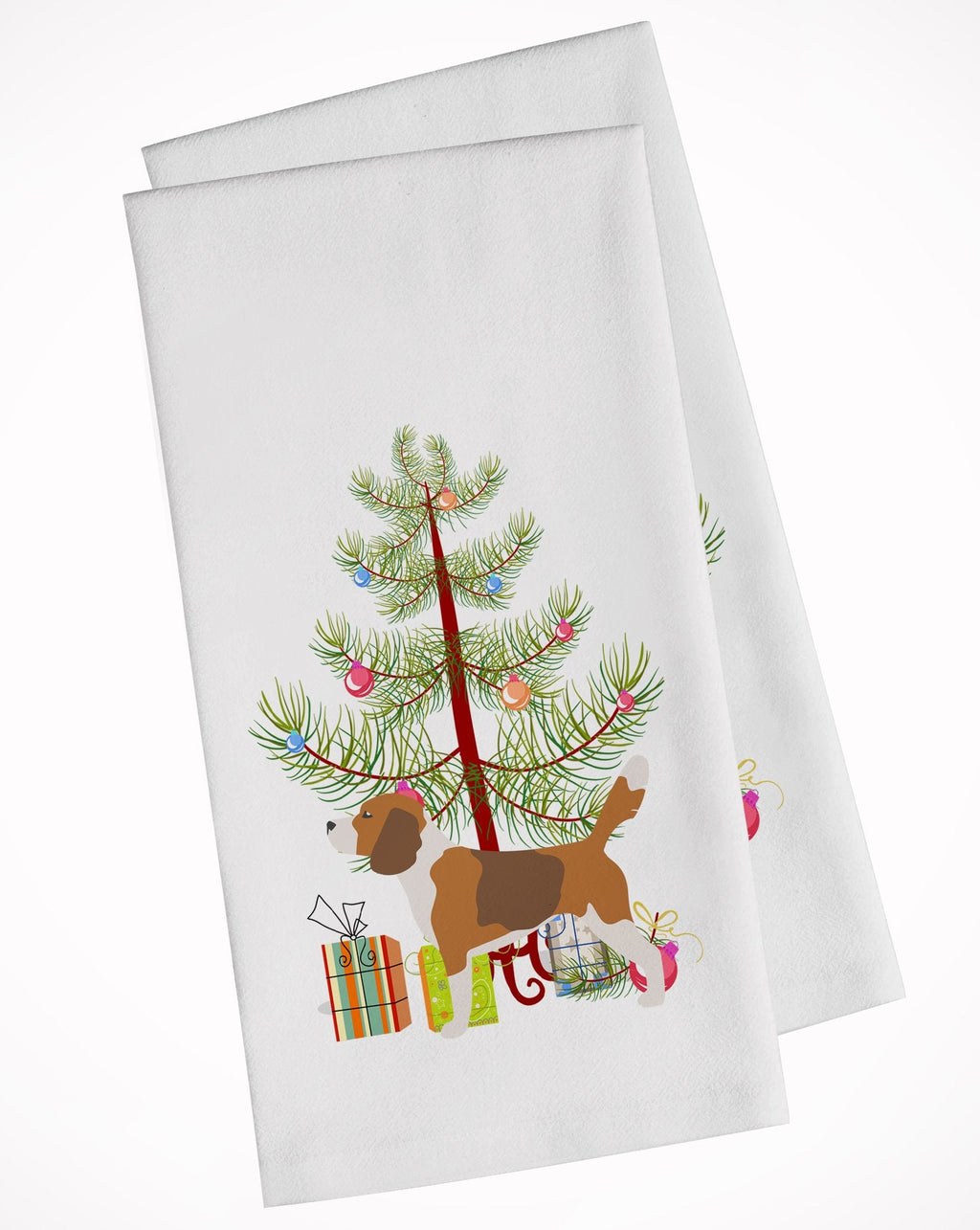 Beagle Merry Christmas Tree Kitchen Towel Set of 2 White Dish Towels Decorative Bathroom Hand towel for Hand, Face, Hair, Yoga, Tea, Dishcloth, 19 X 28", White