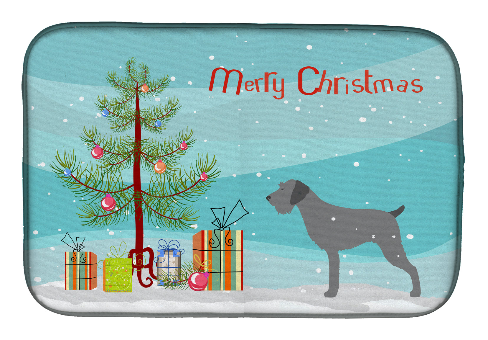 German Wirehaired Pointer Merry Christmas Tree Dish Drying Mat Absorbent Dish Drying Mat Pad for Kitchen Counter Dish Drainer Mat for Countertop, 14 x 21", Multicolor