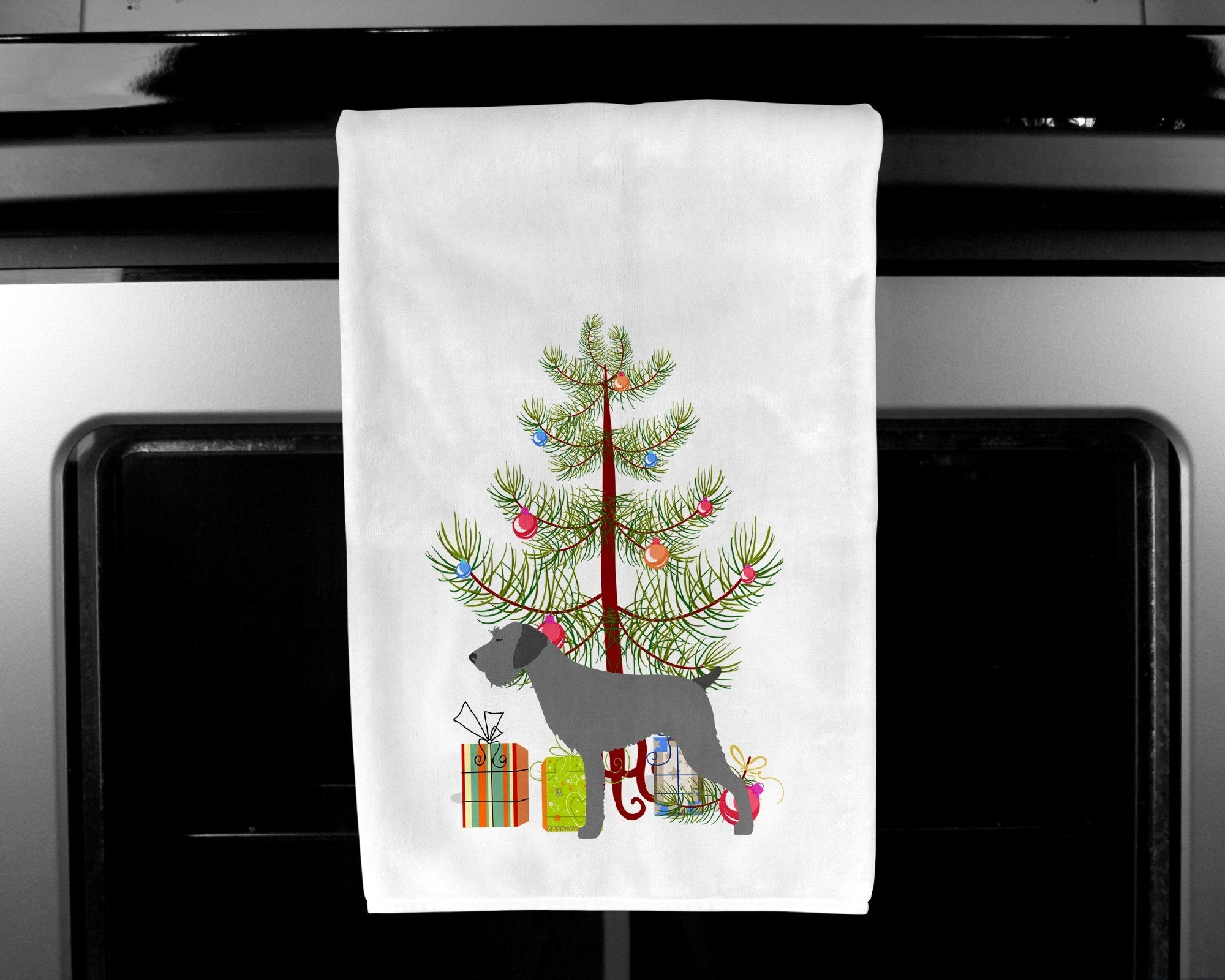 German Wirehaired Pointer Merry Christmas Tree Kitchen Towel Set of 2 White Dish Towels Decorative Bathroom Hand towel for Hand, Face, Hair, Yoga, Tea, Dishcloth, 19 X 28", White