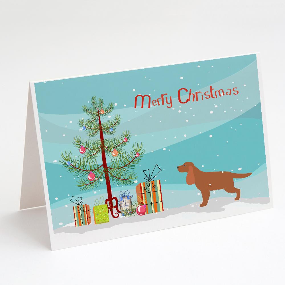 English Cocker Spaniel Merry Christmas Tree Greeting Cards Pack of 8 Blank Cards with Envelopes Whimsical A7 Size 5x7