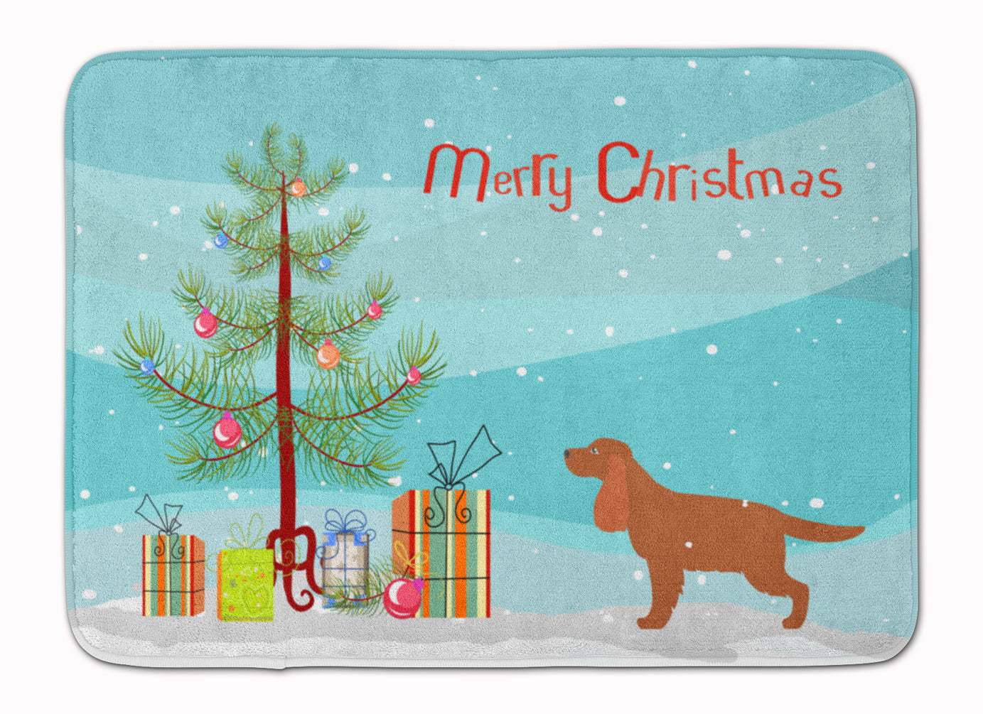 English Cocker Spaniel Merry Christmas Tree Memory Foam Kitchen Mat Machine Washable Anti-Fatigue Cushion Comfort Bath or Kitchen Rug