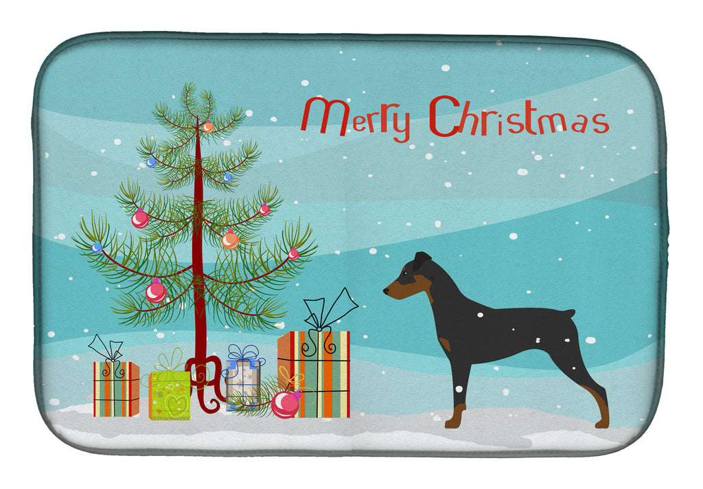German Pinscher Merry Christmas Tree Dish Drying Mat Absorbent Dish Drying Mat Pad for Kitchen Counter Dish Drainer Mat for Countertop, 14 x 21", Multicolor