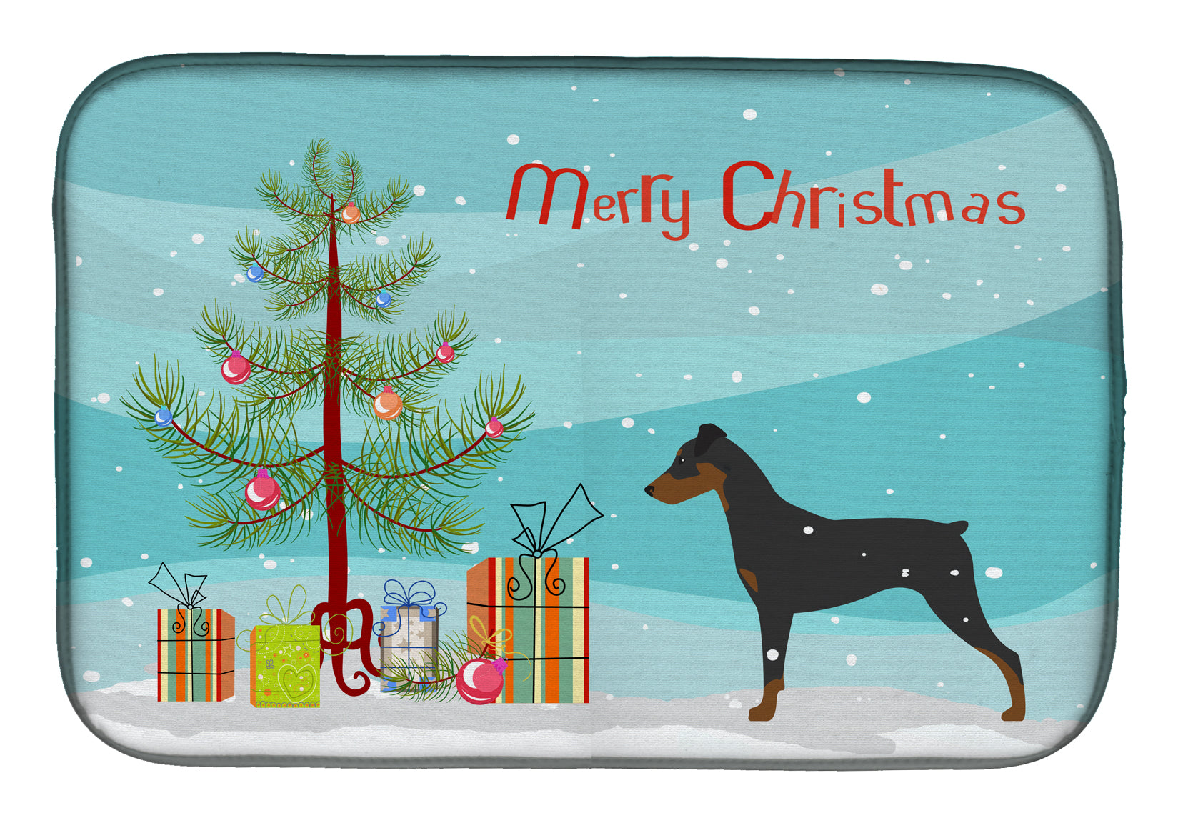 German Pinscher Merry Christmas Tree Dish Drying Mat Absorbent Dish Drying Mat Pad for Kitchen Counter Dish Drainer Mat for Countertop, 14 x 21", Multicolor