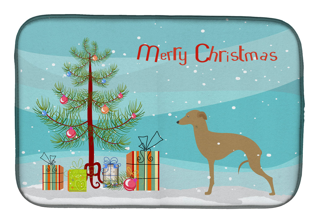 Italian Greyhound Merry Christmas Tree Dish Drying Mat Absorbent Dish Drying Mat Pad for Kitchen Counter Dish Drainer Mat for Countertop, 14 x 21", Multicolor
