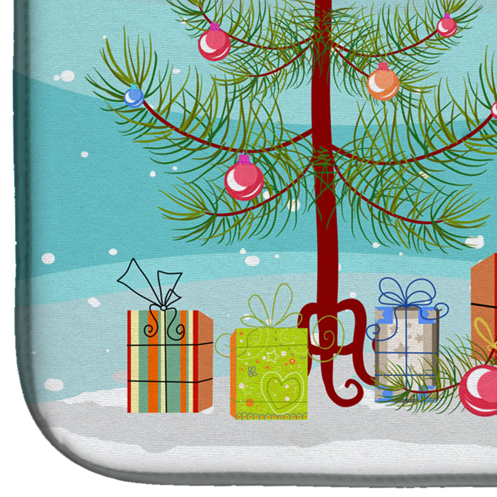 Italian Greyhound Merry Christmas Tree Dish Drying Mat Absorbent Dish Drying Mat Pad for Kitchen Counter Dish Drainer Mat for Countertop, 14 x 21", Multicolor