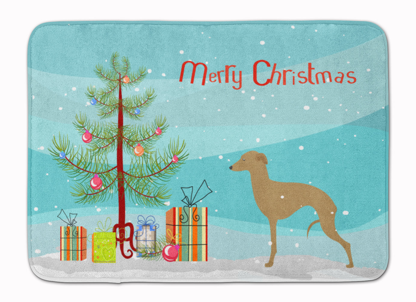 Italian Greyhound Merry Christmas Tree Memory Foam Kitchen Mat Machine Washable Anti-Fatigue Cushion Comfort Bath or Kitchen Rug