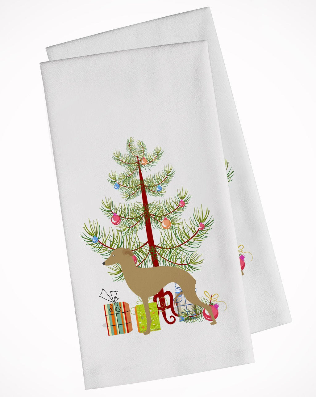 Italian Greyhound Merry Christmas Tree Kitchen Towel Set of 2 White Dish Towels Decorative Bathroom Hand towel for Hand, Face, Hair, Yoga, Tea, Dishcloth, 19 X 28", White