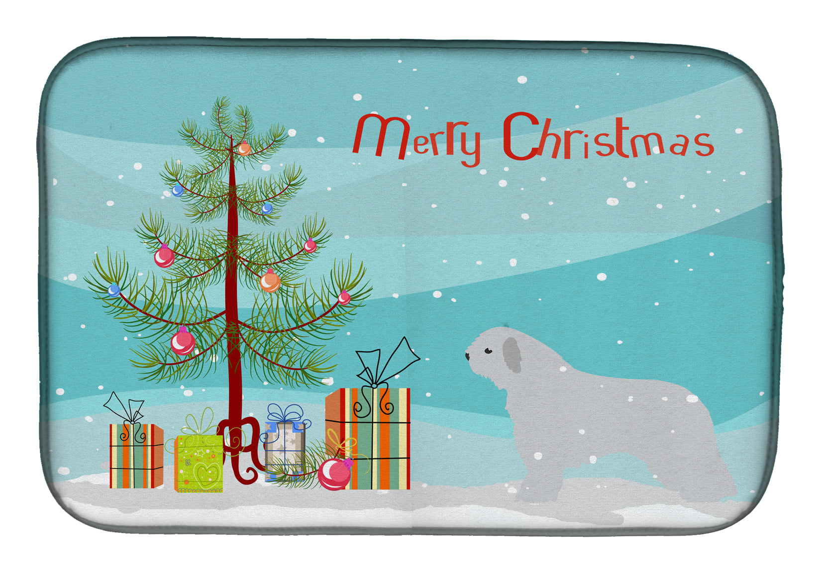 Spanish Water Dog Merry Christmas Tree Dish Drying Mat Absorbent Dish Drying Mat Pad for Kitchen Counter Dish Drainer Mat for Countertop, 14 x 21", Multicolor