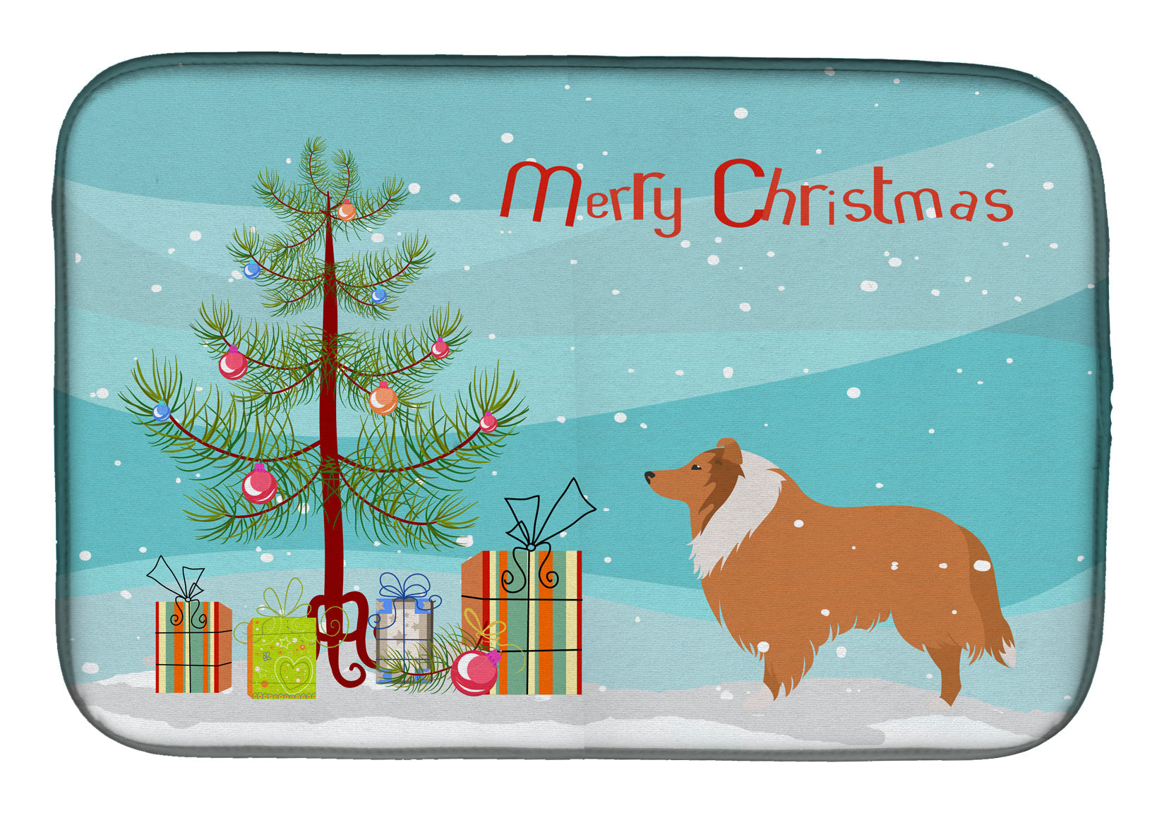 Collie Dog Merry Christmas Tree Dish Drying Mat Absorbent Dish Drying Mat Pad for Kitchen Counter Dish Drainer Mat for Countertop, 14 x 21", Multicolor