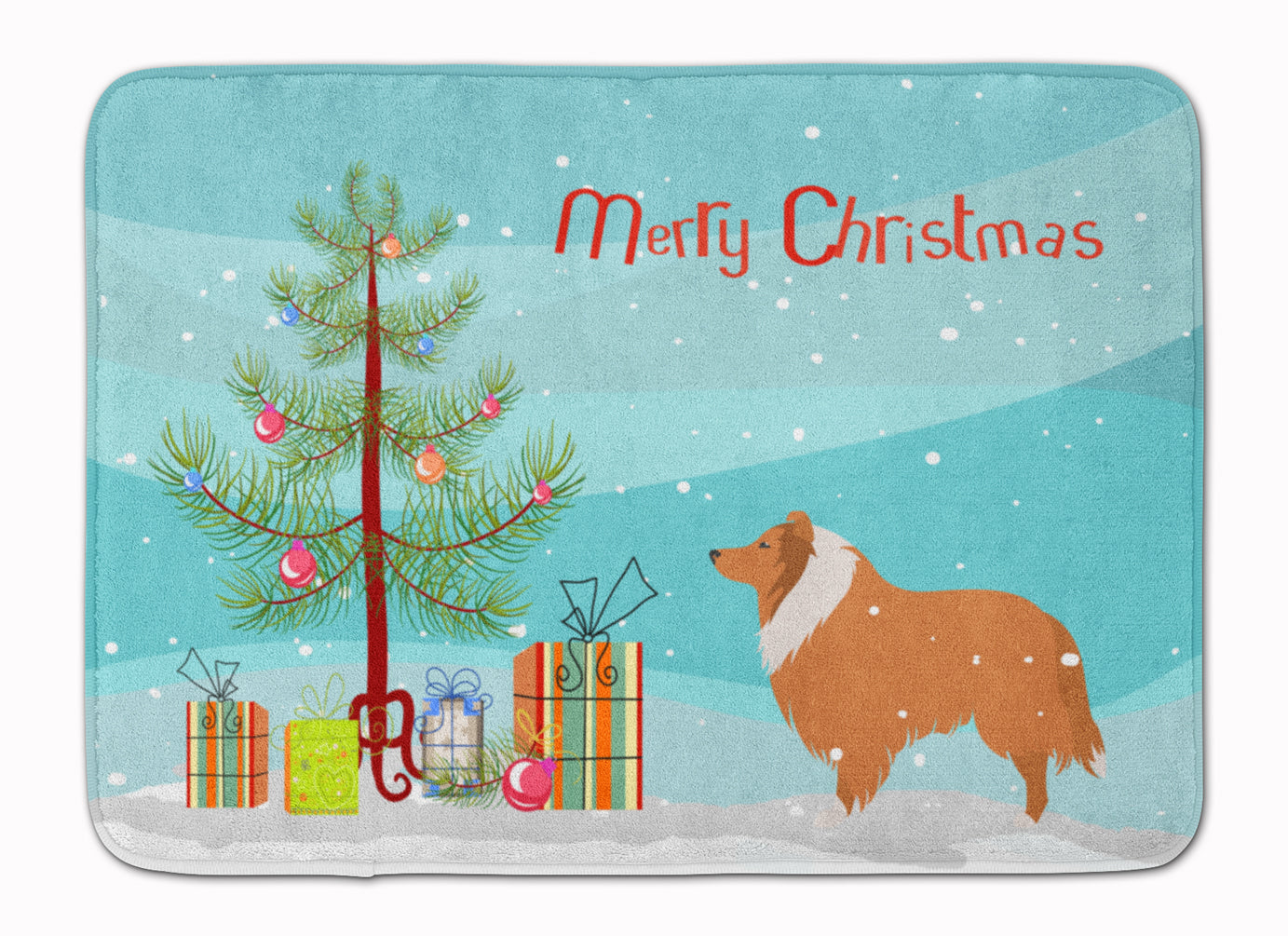 Collie Dog Merry Christmas Tree Memory Foam Kitchen Mat Machine Washable Anti-Fatigue Cushion Comfort Bath or Kitchen Rug